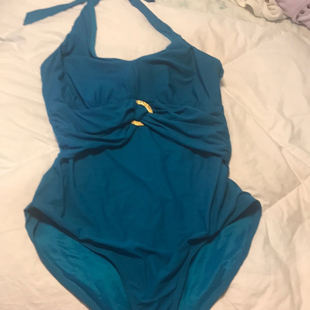Spanx halter top one piece with gold accent